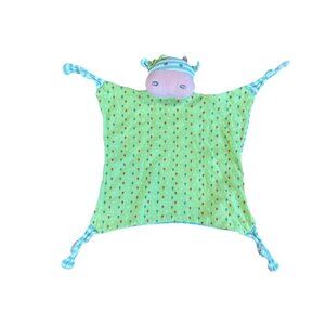 Organic Farm Buddies Cow Rattle Lovey Baby Security Blanket Green Blue